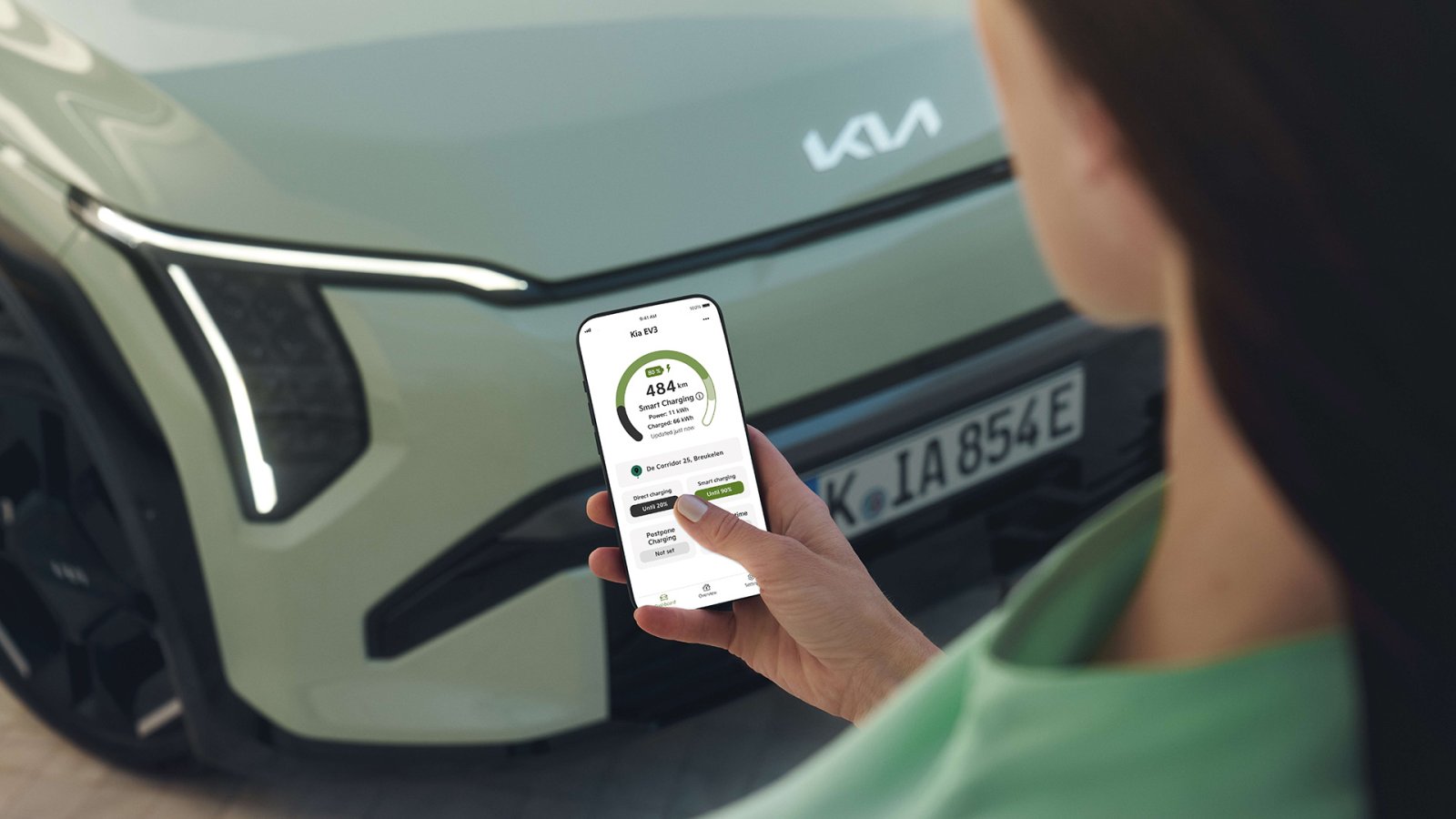 Kia Connect távvezérlés telefonról: a Kia alkalmazás egy Kia EV3 elektromos autó töltési állapotával